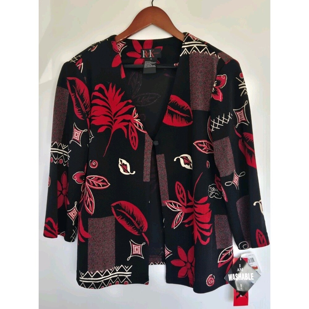 R&K Blazer Womens 14 Blouse Dark Floral Open Fairy Grunge Whimsigoth Floral NWT